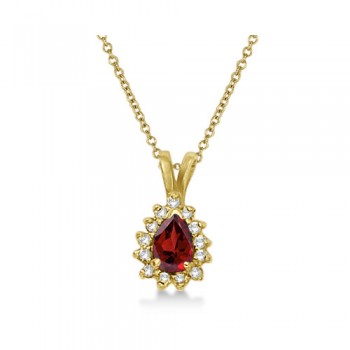 Pear Garnet & Diamond Pendant Necklace 14k Yellow Gold (0.70ct)