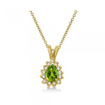 Pear Peridot & Diamond Pendant Necklace 14k Yellow Gold (0.70ct)