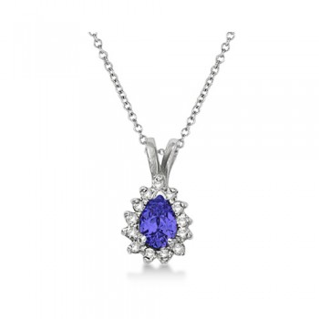 Pear Tanzanite & Diamond Pendant Necklace 14k White Gold (0.70ct)