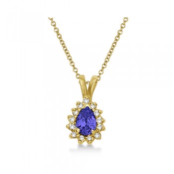 Pear Tanzanite & Diamond Pendant Necklace 14k Yellow Gold (0.70ct)