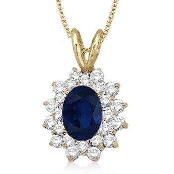Blue Sapphire & Diamond Accented Pendant 14k Yellow Gold (1.60ctw)