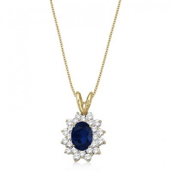 Blue Sapphire & Diamond Accented Pendant 14k Yellow Gold (1.60ctw)