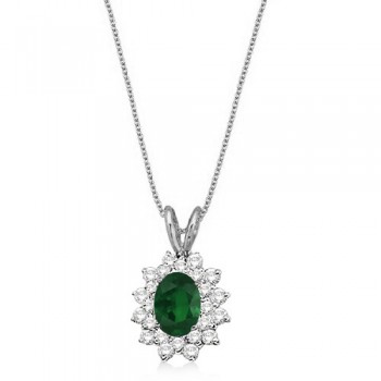 Emerald & Diamond Accented Pendant 14k White Gold (1.60ctw)