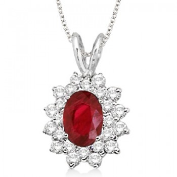 Ruby & Diamond Accented Pendant 14k White Gold (1.60ctw)