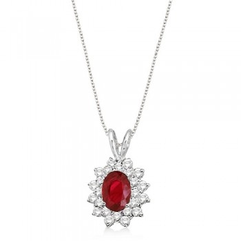 Ruby & Diamond Accented Pendant 14k White Gold (1.60ctw)