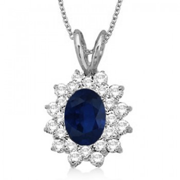 Blue Sapphire & Diamond Accented Pendant 14k White Gold (1.60ctw)