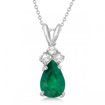 Pear Emerald & Diamond Solitaire Pendant 14k White Gold (0.75ct)