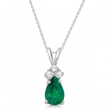 Pear Emerald & Diamond Solitaire Pendant 14k White Gold (0.75ct)