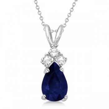 Pear Sapphire & Lab Grown Diamond Solitaire Pendant 14k White Gold (0.75ct)