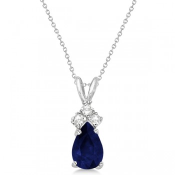 Pear Sapphire & Lab Grown Diamond Solitaire Pendant 14k White Gold (0.75ct)