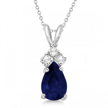 Pear Sapphire & Diamond Solitaire Pendant 14k White Gold (0.75ct)