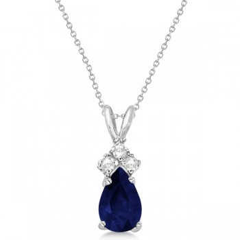 Pear Sapphire & Diamond Solitaire Pendant 14k White Gold (0.75ct)