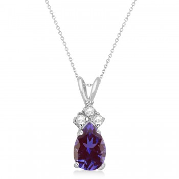 Pear Lab Alexandrite & Diamond Solitaire Pendant 14k White Gold (0.75ct)