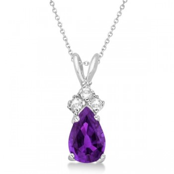 Pear Lab Amethyst & Lab Grown Diamond Solitaire Pendant 14k White Gold (0.75ct)