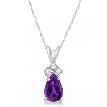 Pear Amethyst & Diamond Solitaire Pendant 14k White Gold (0.75ct)