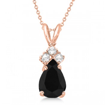 Pear Black Lab Grown Diamond & Lab Grown Diamond Solitaire Pendant 14k Rose Gold (0.75ct)