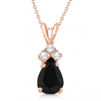 Pear Black Diamond & Diamond Solitaire Pendant 14k Rose Gold (0.75ct)