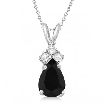 Pear Black Diamond & Diamond Solitaire Pendant 14k White Gold (0.75ct)