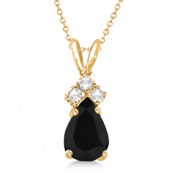 Pear Black Diamond & Diamond Solitaire Pendant 14k Yellow Gold (0.75ct)