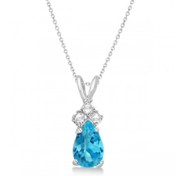 Pear Blue Topaz & Diamond Solitaire Pendant 14k White Gold (0.75ct)