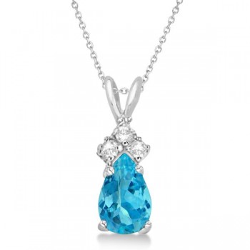 Pear Blue Topaz & Diamond Solitaire Pendant 14k White Gold (0.75ct)