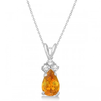 Pear Lab Citrine & Lab Diamond Solitaire Pendant 14k White Gold (0.75ct)