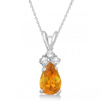 Pear Lab Citrine & Lab Diamond Solitaire Pendant 14k White Gold (0.75ct)