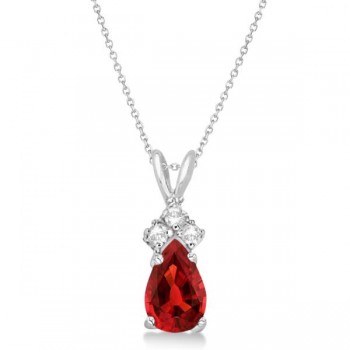 Pear Garnet & Diamond Solitaire Pendant 14k White Gold (0.75ct)