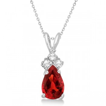 Pear Garnet & Diamond Solitaire Pendant 14k White Gold (0.75ct)