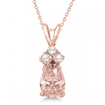 Pear Lab Morganite & Lab Grown Diamond Solitaire Pendant 14k Rose Gold (0.75ct)