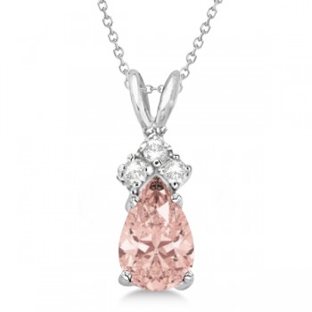 Pear Lab Morganite & Lab Grown Diamond Solitaire Pendant 14k White Gold (0.75ct)
