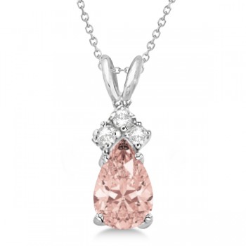 Pear Morganite & Diamond Solitaire Pendant 14k White Gold (0.75ct)