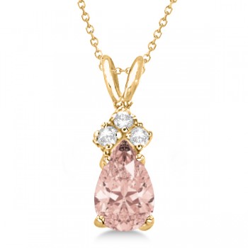 Pear Morganite & Diamond Solitaire Pendant 14k Yellow Gold (0.75ct)