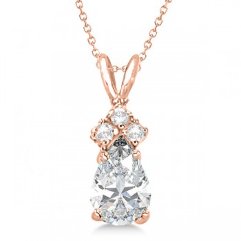 Pear Lab Moissanite & Lab Diamond Solitaire Pendant 14k Rose Gold (0.75ct)