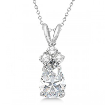 Pear Lab Moissanite & Lab Diamond Solitaire Pendant 14k White Gold (0.75ct)