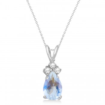 Pear Lab Moonstone & Lab Grown Diamond Solitaire Pendant 14k White Gold (0.75ct)