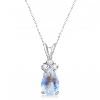 Pear Moonstone & Diamond Solitaire Pendant 14k White Gold (0.75ct)