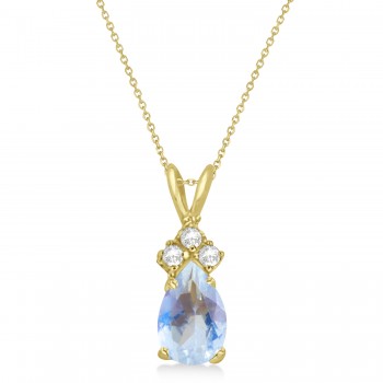 Pear Moonstone & Diamond Solitaire Pendant 14k Yellow Gold (0.75ct)