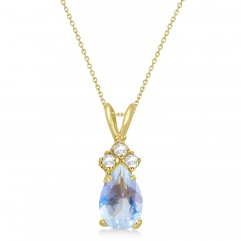 Pear Moonstone & Diamond Solitaire Pendant 14k Yellow Gold (0.75ct)