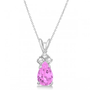 Pear Pink Sapphire & Diamond Solitaire Pendant 14k White Gold (0.75ct)