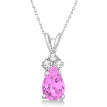 Pear Pink Sapphire & Diamond Solitaire Pendant 14k White Gold (0.75ct)