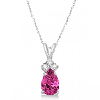 Pear Pink Tourmaline & Diamond Solitaire Pendant 14k White Gold (0.75ct)