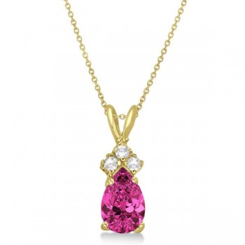 Pear Pink Tourmaline & Diamond Solitaire Pendant 14k Yellow Gold (0.75ct)