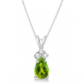 Pear Peridot & Diamond Solitaire Pendant 14k White Gold (0.75ct)