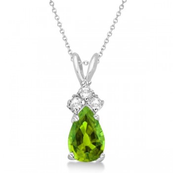 Pear Peridot & Diamond Solitaire Pendant 14k White Gold (0.75ct)