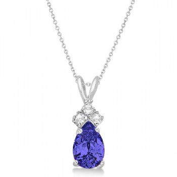 Pear Tanzanite & Diamond Solitaire Pendant 14k White Gold (0.75ct)