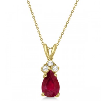 Pear Ruby & Diamond Solitaire Pendant Necklace 14k Yellow Gold (0.75ct)