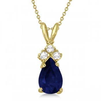 Pear Sapphire & Diamond Solitaire Pendant 14k Yellow Gold (0.75ct)