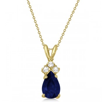 Pear Sapphire & Diamond Solitaire Pendant 14k Yellow Gold (0.75ct)