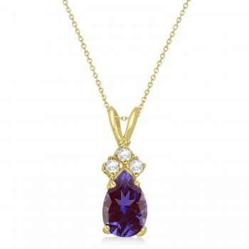 Pear Lab Alexandrite & Diamond Solitaire Pendant 14k Yellow Gold (0.75ct)